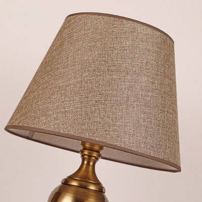 Modern Transitional Round Fabric Shade Hardware Base 1-Light Table Lamp For Bedroom