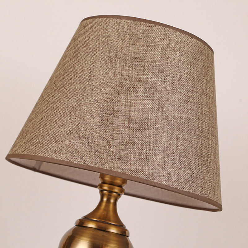 Modern Transitional Round Fabric Shade Hardware Base 1-Light Table Lamp For Bedroom