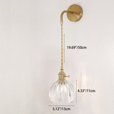 Modern Minimalist Floral Copper Glass 1-Light Wall Sconce Lamp For Living Room