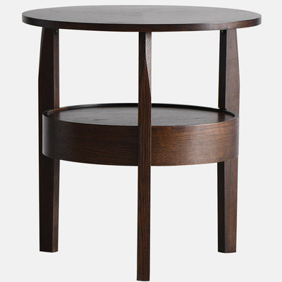 Contemporary Retro Antique Oak Wood Circular End Table 2-Tier Drawer For Living Room