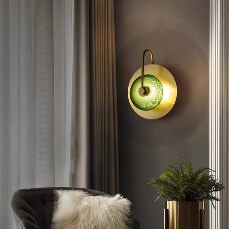 Contemporary Scandinavian Round Disc Iron Glass 1-Light Wall Sconce Lamp For Living Room