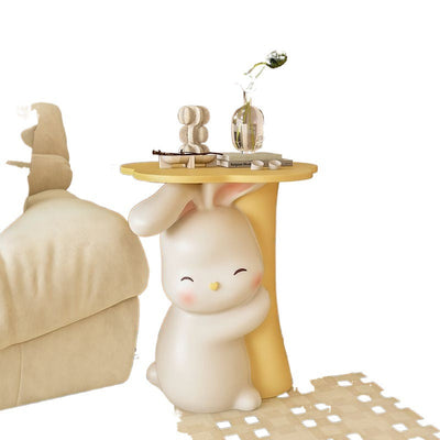 Contemporary Creative Kids Flower Rabbit Resin Wood End Table 1-Tray For Bedroom