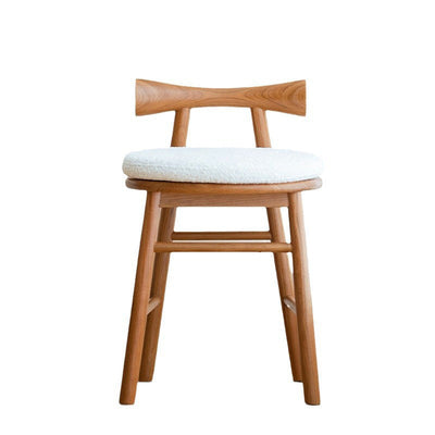 Modern Simplicity Round Removable Lambswool Upholstered Wood Vanity Stool Low Back For Bedroom