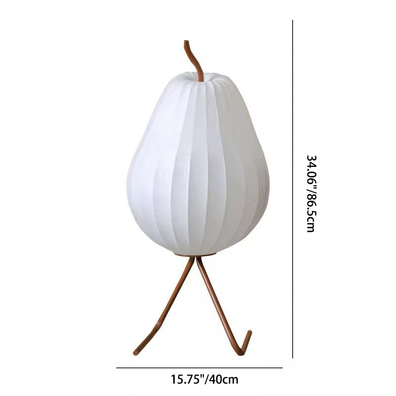 Traditional Japanese Pear Elliptical Iron Fabric 1-Light Standing Floor Lamp For Bedroom