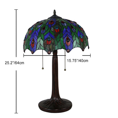 Traditional Tiffany Dome Rose Zipped Zinc Alloy Glass 2-Light Table Lamp For Bedside