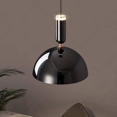 Modern Minimalist Round Dome Aluminum Acrylic LED Pendant Light For Bedroom