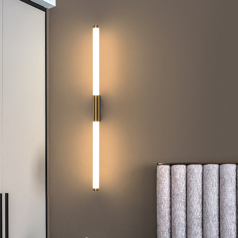 Modern Minimalist Long Cylinder Rectangle Base Iron PC LED Wall Sconce Lamp For Bedroom