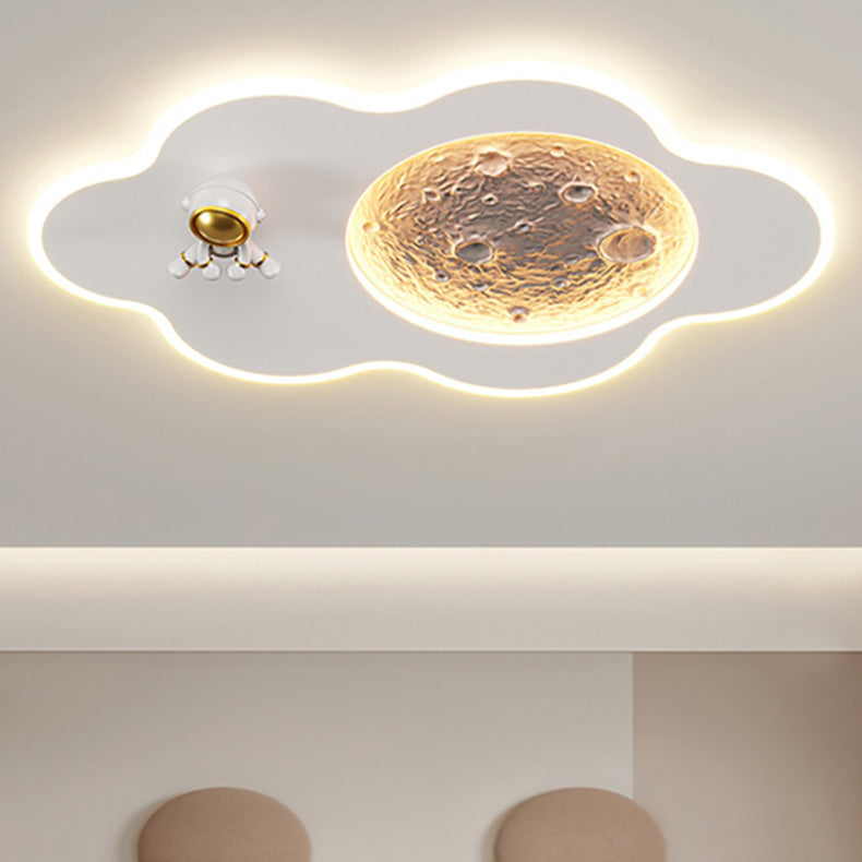 Contemporary Creative Resin Moon Astronaut Acrylic Cloud Shape LED Kids Flush Mount Ceiling Light For Living Room