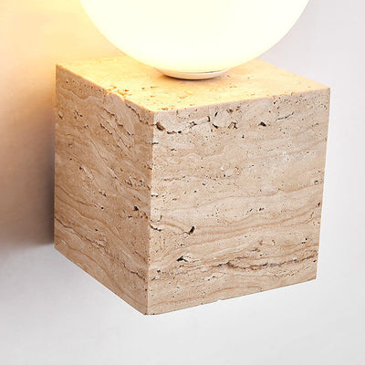 Modern Minimalist Round Ball Square Stone Glass 1-Light Wall Sconce Lamp