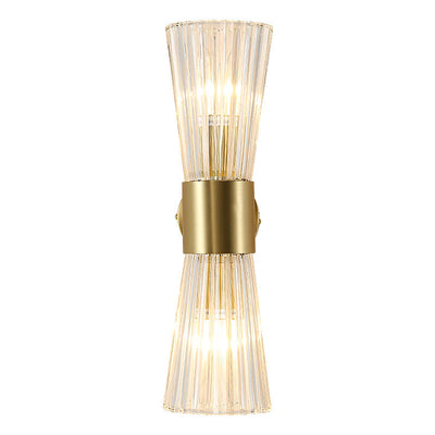 Contemporary Luxury Ribbed Crystal Up And Down Luminous 2-Light Wall Sconce Lamp For Bedroom