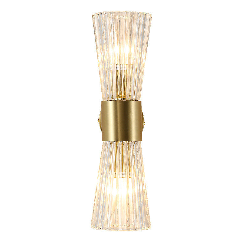 Contemporary Luxury Ribbed Crystal Up And Down Luminous 2-Light Wall Sconce Lamp For Bedroom