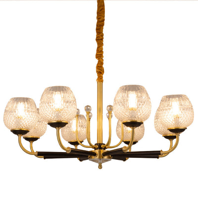 Contemporary Luxury Brass Frame Crystal Glass Cup Shade 8-Light Chandelier For Living Room