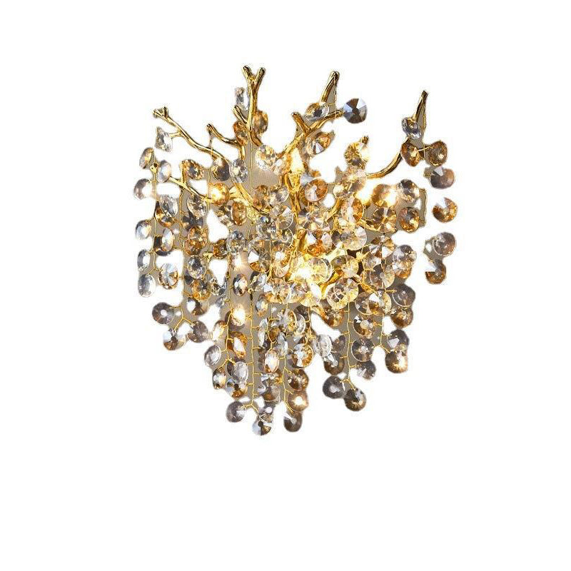 Modern Luxury Aluminum Crystal Branch Bead 2/3 Light Wall Sconce Lamp For Living Room