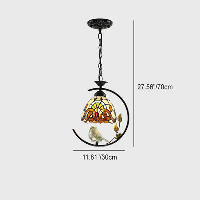 Traditional Tiffany Mediterranean Stained Glass Bird Decoration 1-Light Pendant For Living Room