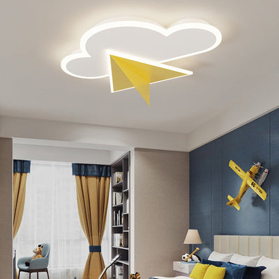 Modern Minimalist White Cloud Aircraft Iron Acrylic LED Semi-Flush Mount Ceiling Light For Bedroom