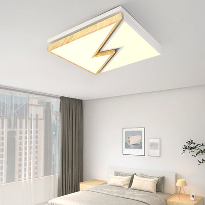 Contemporary Nordic Square Rectangle Wood Grain Lightning Iron Acrylic LED Flush Mount Ceiling Light For Living Room