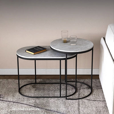 Contemporary Luxury Oval Sintered Stone Top Nesting End Table For Living Room