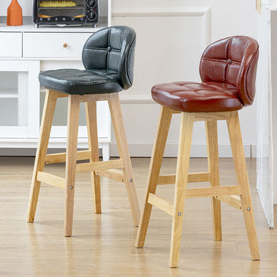 Modern Minimalist Square Wood Leather Foam Bar Stool With Four Legs Backrest For Dining Room