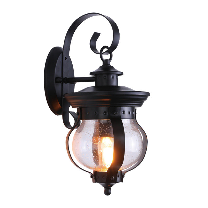 Contemporary Industrial Iron Glass Gourd Shape 1-Light Waterproof Wall Sconce Lamp For Outdoor Patio