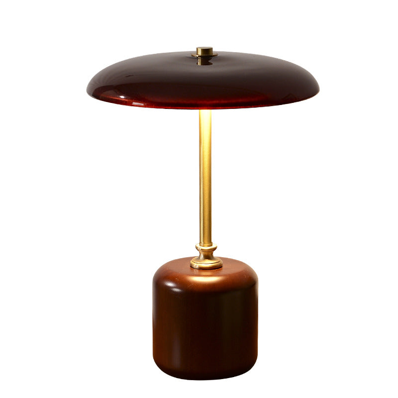 Contemporary Retro Brass Wood Glass Round Cylinder LED Table Lamp For Bedside