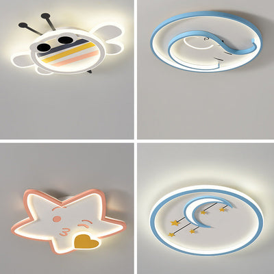 Contemporary Creative Bee Elephant Star Kids Hardware Acrylic LED Flush Mount Ceiling Light For Bedroom