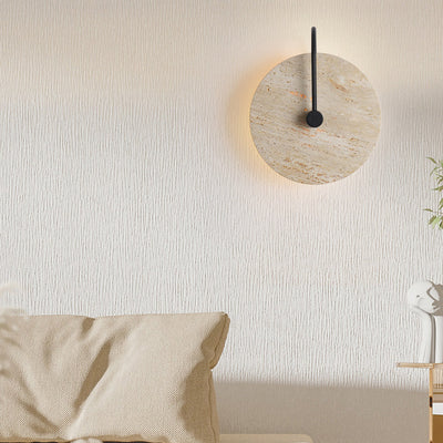 Modern Minimalist Round Iron Yellow Travertine 1-Light Wall Sconce Lamp For Living Room