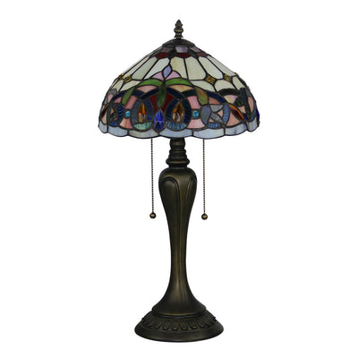 Traditional Tiffany Petal Glass Resin 1-Light Table Lamp For Living Room