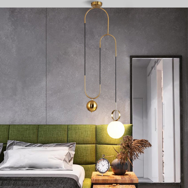 Contemporary Scandinavian Orb Combination Curved Iron Glass 1-Light Pendant Light For Bedroom