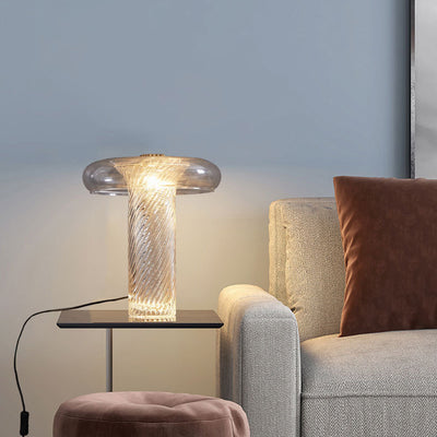 Contemporary Scandinavian Cylinder Circle Curved Stripe Iron Glass LED Table Lamp For Bedroom