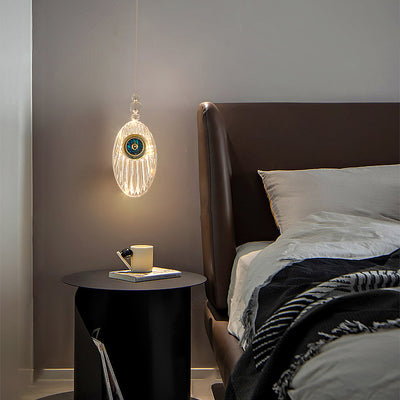 Contemporary Scandinavian Oval Orb Aluminum Acrylic Shell LED Pendant Light For Bedroom