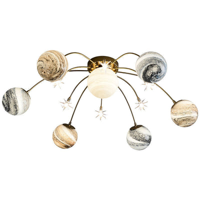 Contemporary Nordic Kids Iron Glass Ball Earth Planet 13-Light Semi-Flush Mount Ceiling Light For Bedroom