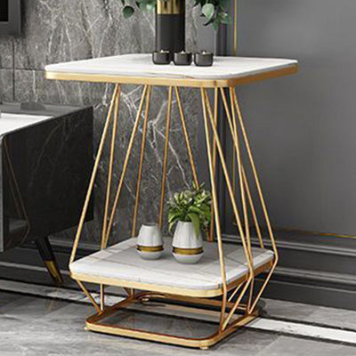 Contemporary Nordic Square Geometric Slab Iron End Table 2-Tier For Living Room