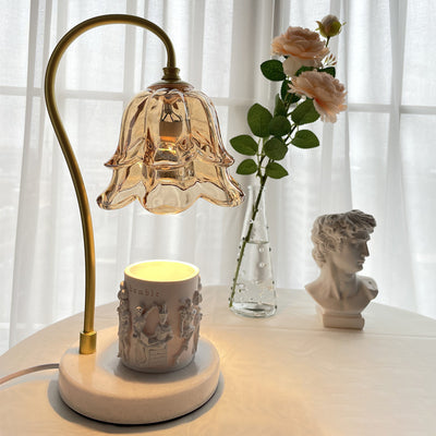 Modern Art Deco Flower Glass Shade Marble Base 1-Light Melting Wax Table Lamp For Bedroom