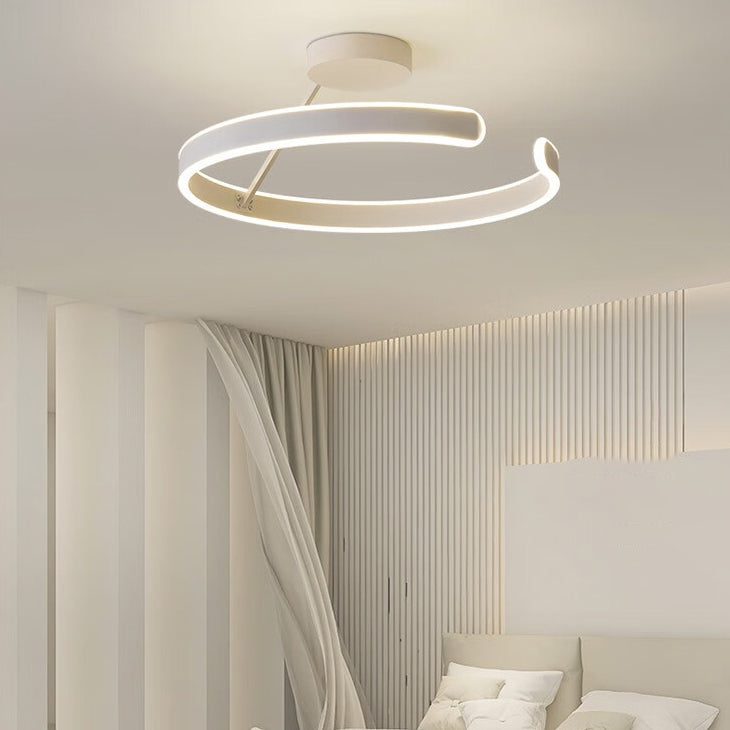 Modern Minimalist Round Aluminium Acrylic LED Semi-Flush Mount Ceiling Light For Bedroom