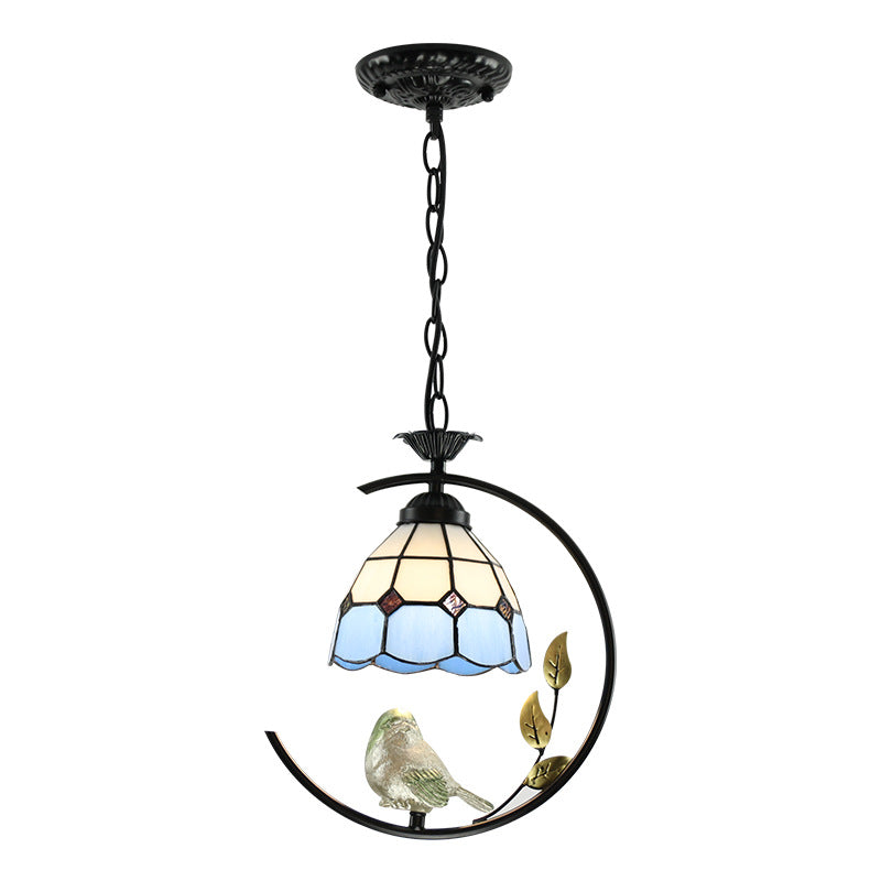 Traditional Tiffany Mediterranean Stained Glass Bird Decoration 1-Light Pendant For Living Room