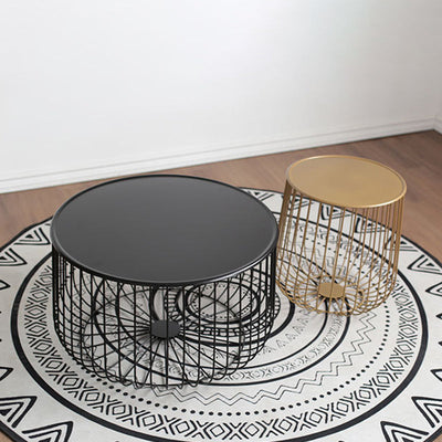 Contemporary Simplicity Iron Round Cage Design Coffee Table For Living Room