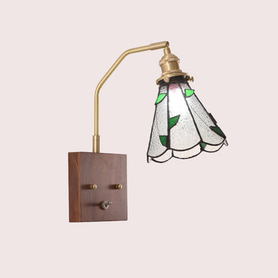 Contemporary Retro Square Cone All Copper Wood Glass 1-Light Wall Sconce Lamp For Living Room