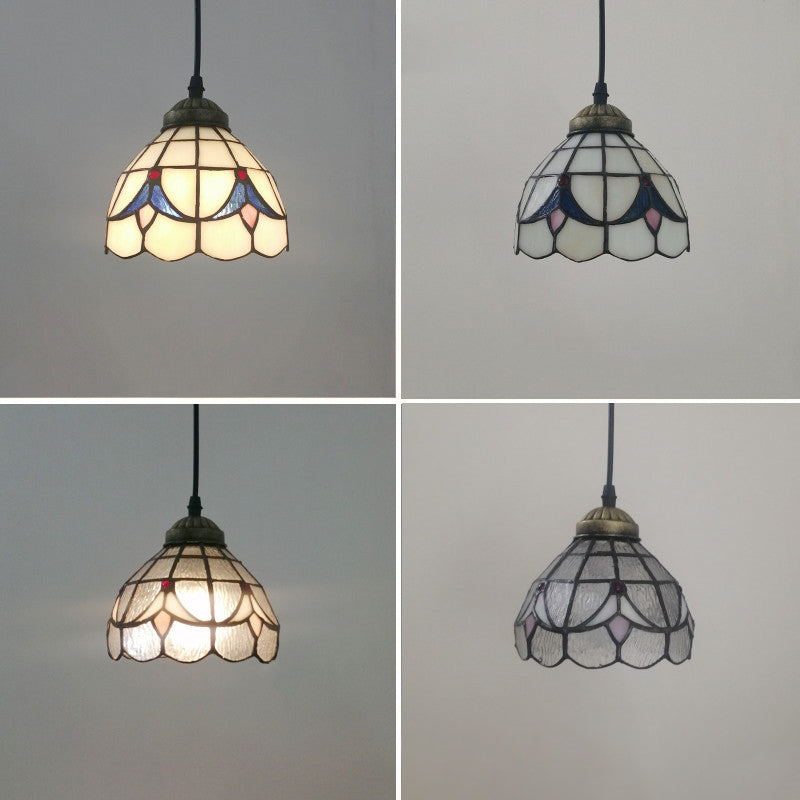 Traditional Tiffany Half Round Glass 1-Light Pendant Light For Bedroom