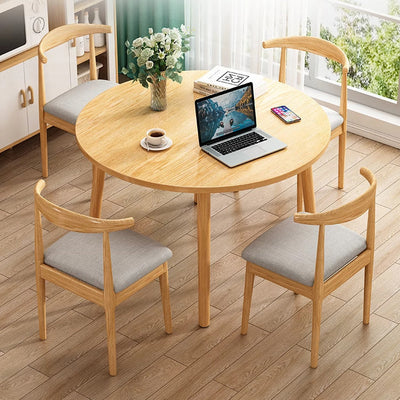 Modern Minimalist Round Faux Slab Wood Dining Table For 4 Seats