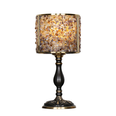 Modern Transitional Crystal Stone Shade Full Copper Base 1-Light Table Lamp For Study