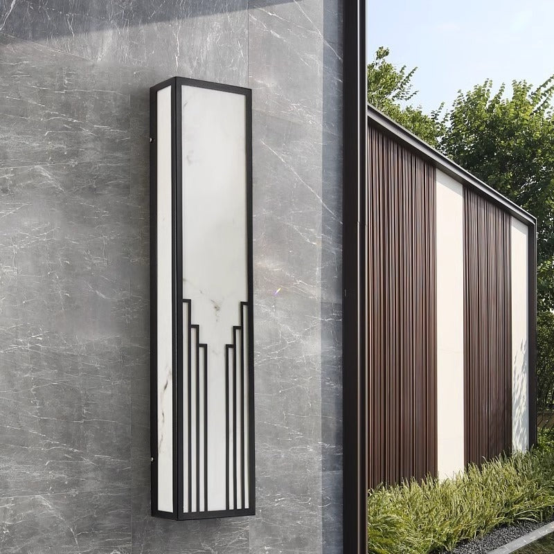 Modern Minimalist Rectangular Stainless Steel Marble LED Outdoor Wall Sconce Lamp For Garden