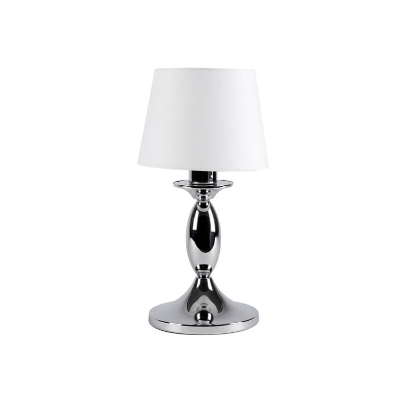 Modern Minimalist White Fabric Chrome Metal 1-Light Table Lamp