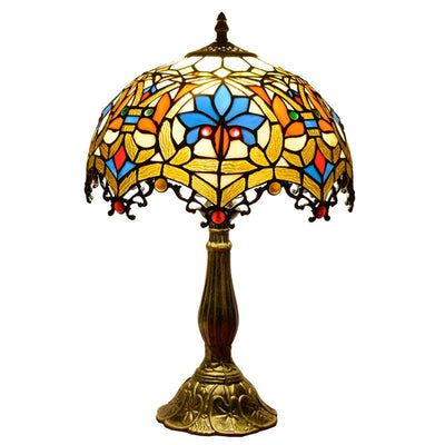 Traditional Tiffany Flower Gemstone Stained Glass 1-Light Table Lamp For Living Room