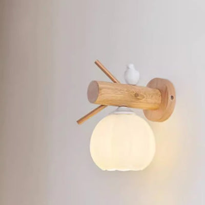 Traditional Farmhouse Solid Wood Flower Bud Glass Shade 1-Light Wall Sconce Lamp For Bedroom