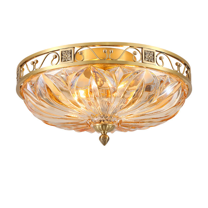 Modern Transitional Dome Copper Glass 5-Light Flush Mount Ceiling Light For Living Room