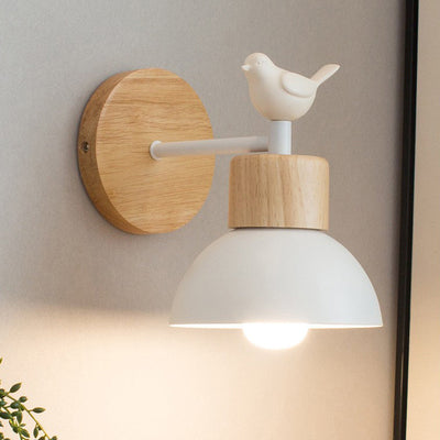 Modern Minimalist Round Half Circle Bird Wood Iron Resin 1-Light Wall Sconce Lamp For Living Room