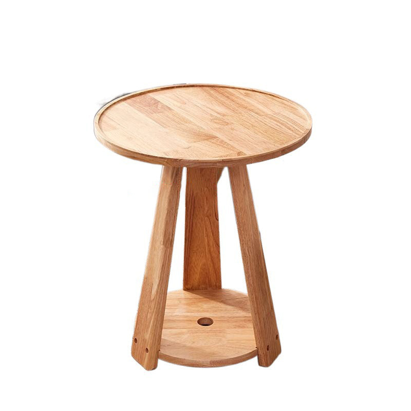 Modern Simplicity Round Rubber Wood End Table 2-Tier For Living Room