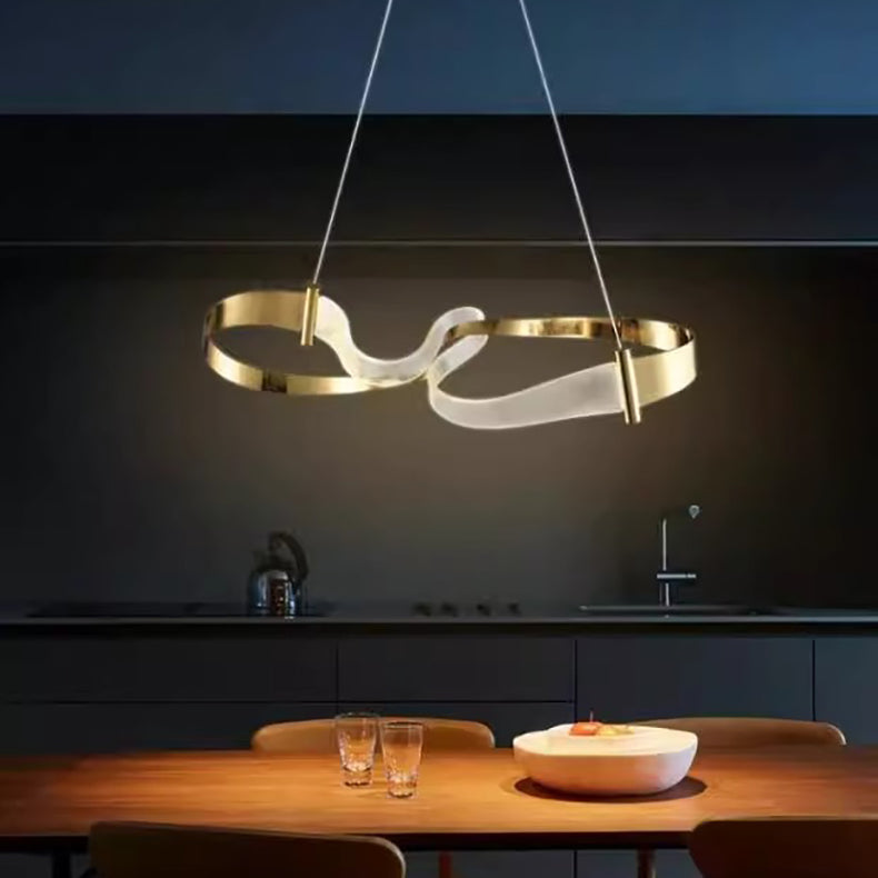 Contemporary Creative Wave Shape Iron Acrylic Ribbon Linear LED Pendant Light For Living Room