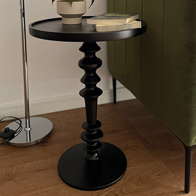 Modern Simplicity Round Tray Top Ash Wood Column Base End Table For Living Room