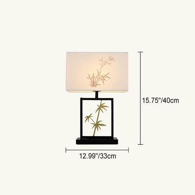 Traditional Chinese Wrought Iron Fabric Cylinder 1-Light Table Lamp For Bedroom